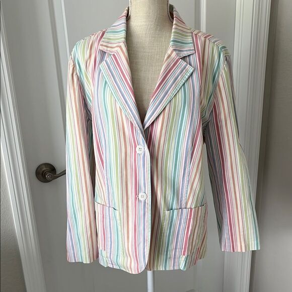 Talbots Woman Pastel Rainbow Striped Women's Blazer Freshly Dry-cleaned SZ 16W - Picture 1 of 11